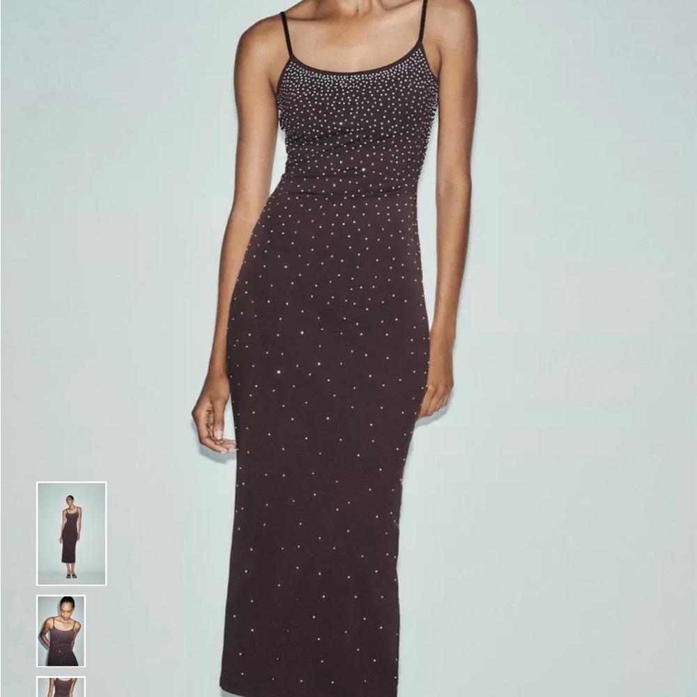 Zara brown rhinestone dress